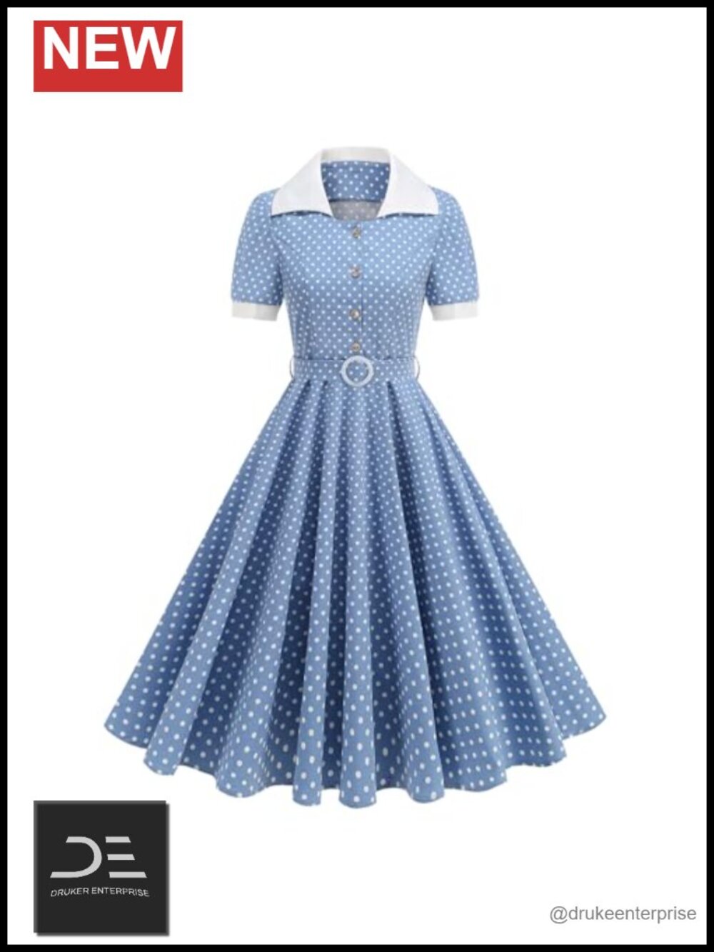 1950s Retro Polka Dot Swing Midi Dress with Belt